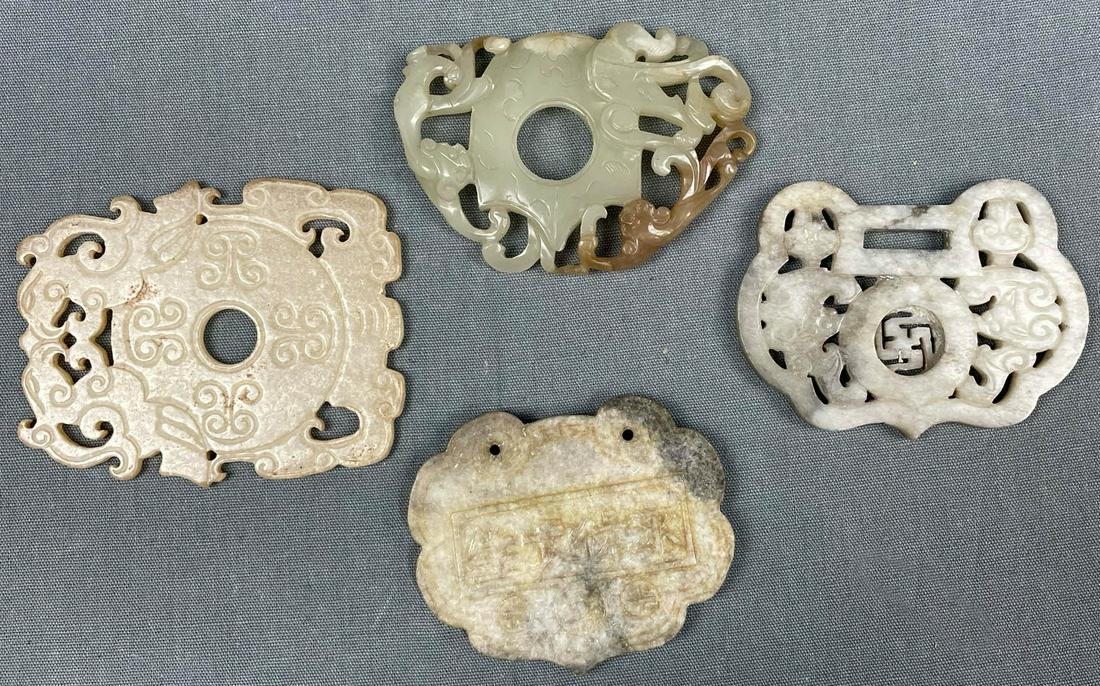4 carvings. Stone, jade. Probably China, Japan antique. (1 of 10)