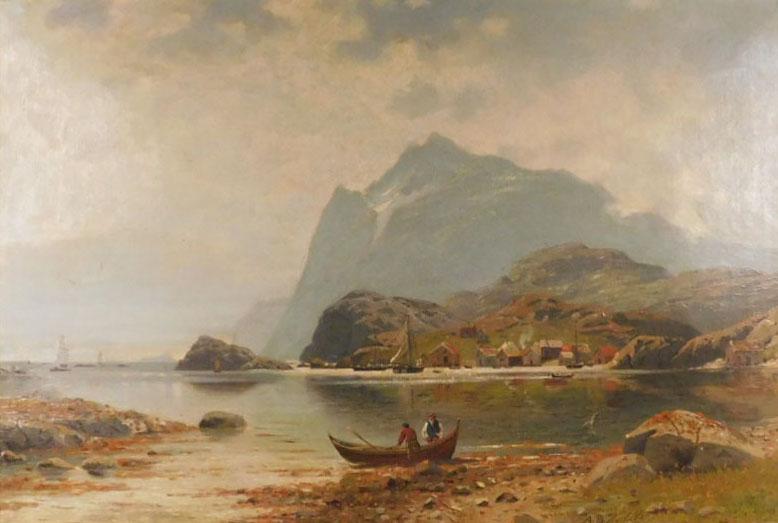 A. B. WOLTER (XIX). Fjord.: 47 cm x 70 cm. Painting. Oil on canvas. Signed lower right. Perhaps pseudonym of Karl Kaufmann? Shipping of this object by third party providers possible. List of selected trusted shipping partners en