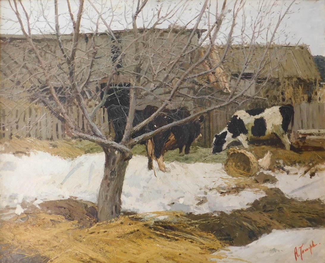 RUSSIAN SCHOOL (XX). Cows in front of the stable (1960) (1 of 14)