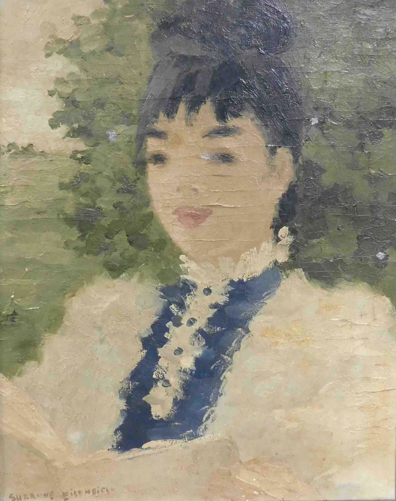 Suzanne EISENDIECK (1906 - 1998). Portrait einer Frau.: 40,5 cm x 32,5 cm. Wohl Toto Koopman. Gemälde. Öl auf Leinwand. Versand kann organisiert werden.Suzanne EISENDIECK (1906 - 1998). Portait of a woman. Probably Toto Koopman. Painting. Oil on canvas.