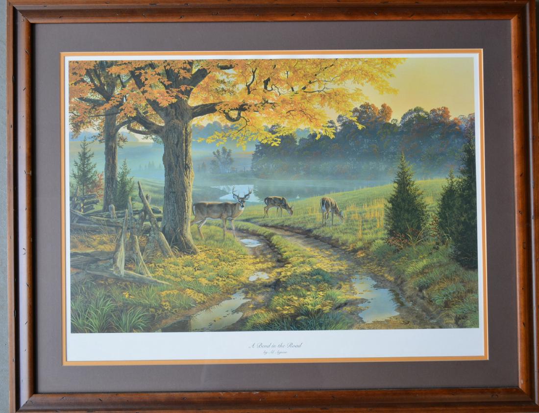Two Whitetail deer prints including: "Homeward Bound": Two Whitetail deer prints including: "Homeward Bound" pencil signed James E. Kennedy - limited edition 28/780 copyright 1988 - framed and matted - exterior size 26" x 32.75" - excellent condition; and