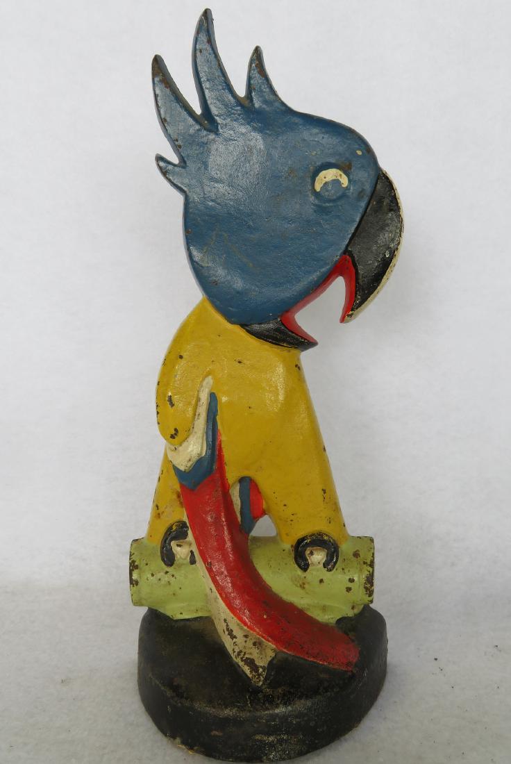 Cast iron parrot door stop, signed Taylor Cook No. 4, (1 of 3)