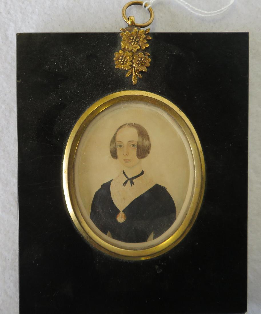 Miniature W/C Portrait of lady, on paper,  wearing (1 of 3)