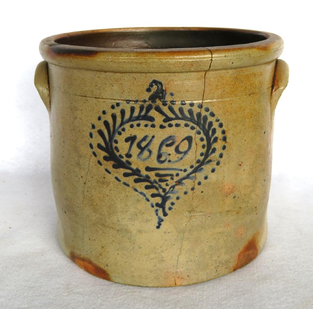 Two gallon stoneware crock with folk art vine shaped (1 of 6)