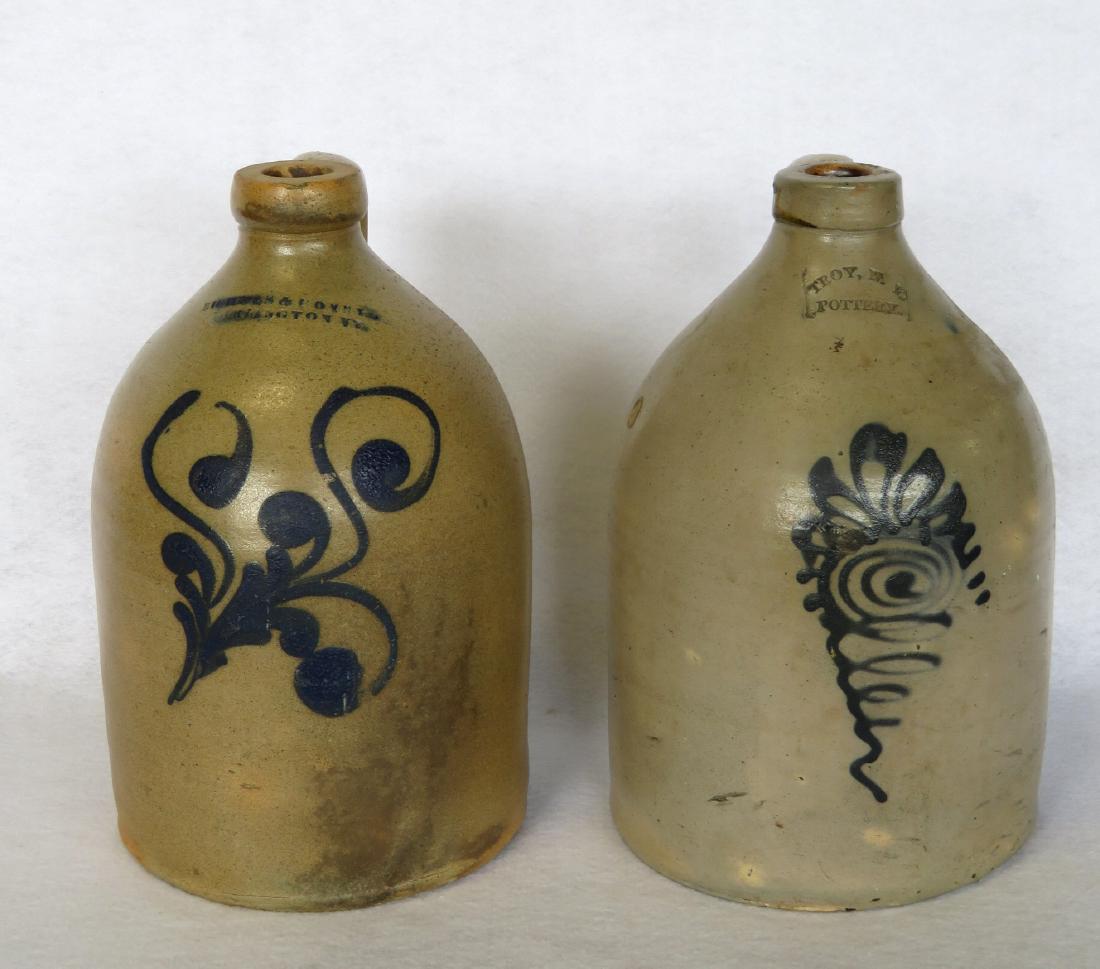 Two stoneware 1 gallon jugs decorated with cobalt blue (1 of 5)