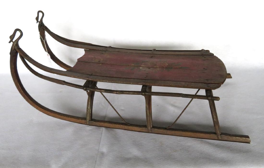 Child’s sled with swan head/neck finials, original (1 of 3)