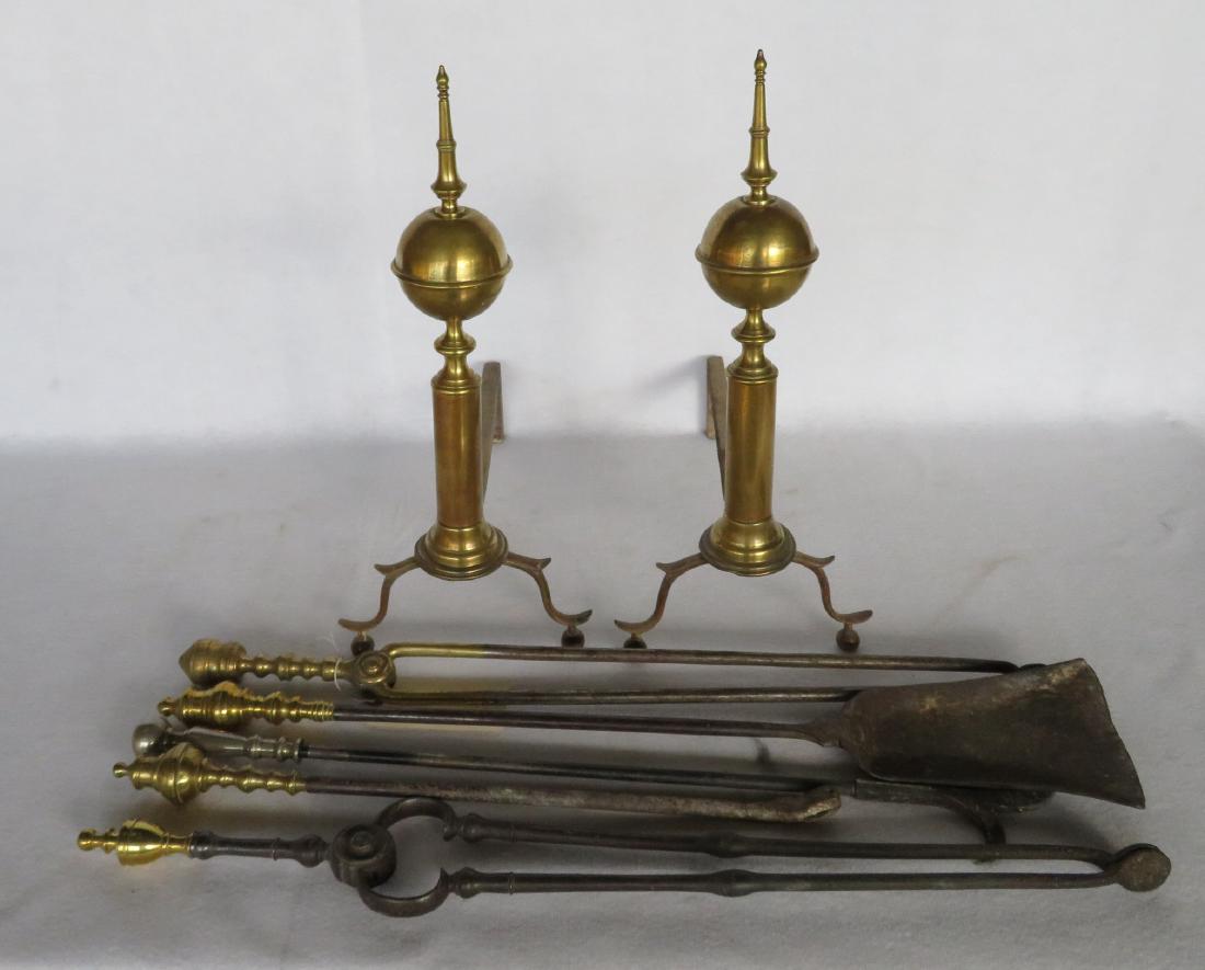 Four early 19th century fireplace tools with brass (1 of 5)