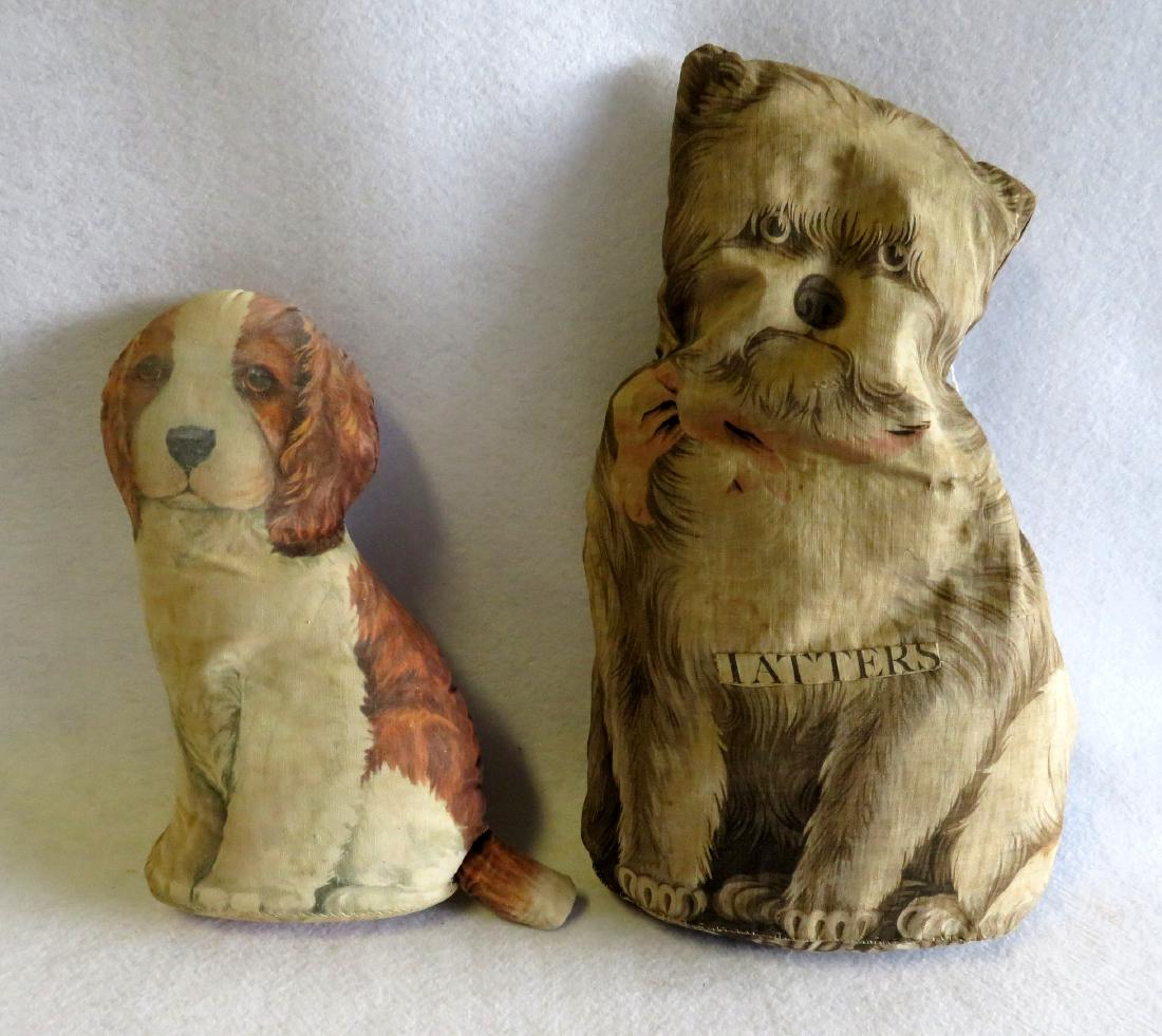 Two hand sewn pattern cloth dolls in the form of dogs (1 of 8)