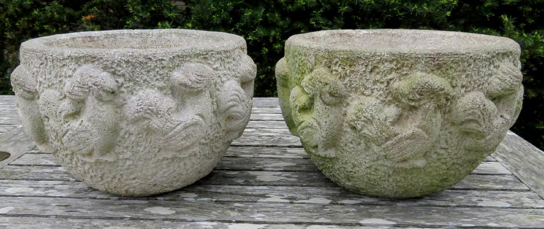 Matched pair of concrete garden urns with embossed (1 of 2)