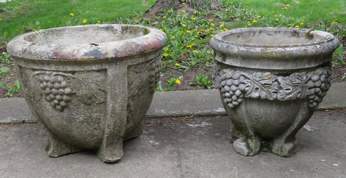 Two concrete garden urns decorated with grapes – (1 of 4)