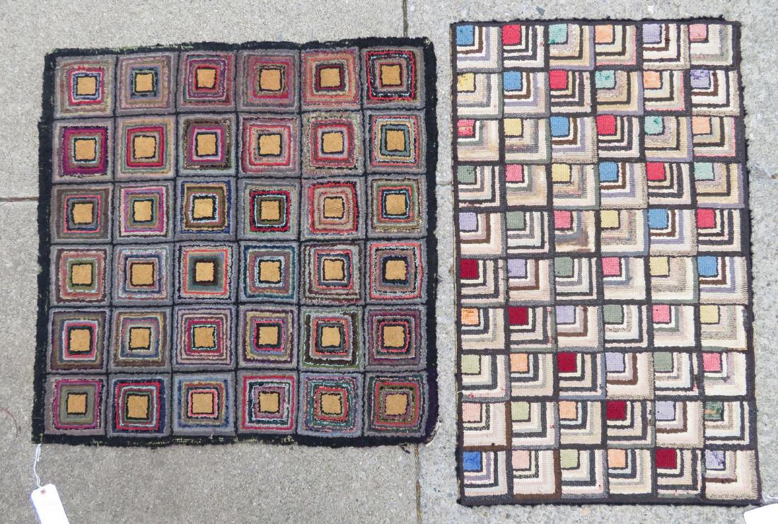 Two hooked rugs in the log cabin pattern: 1) Rug hooked (1 of 7)