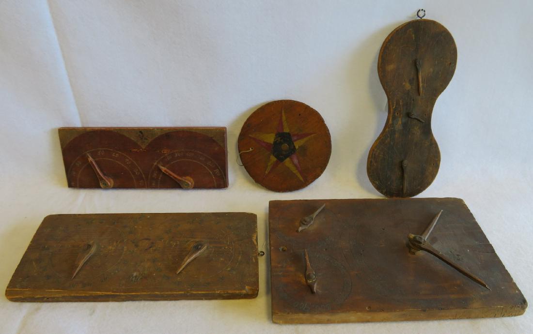 Grouping of 5 early wooden counters with dials – (1 of 7)