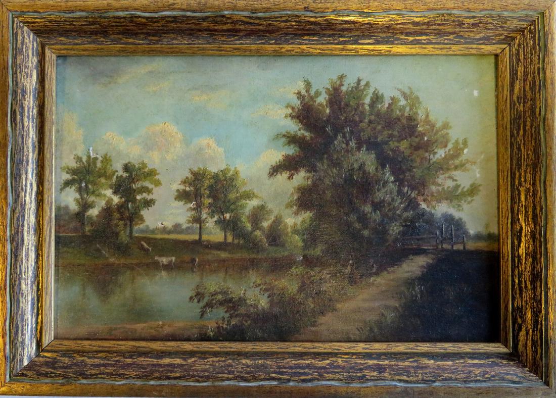 Good quality O/C Landscape with cows in stream – (1 of 3)