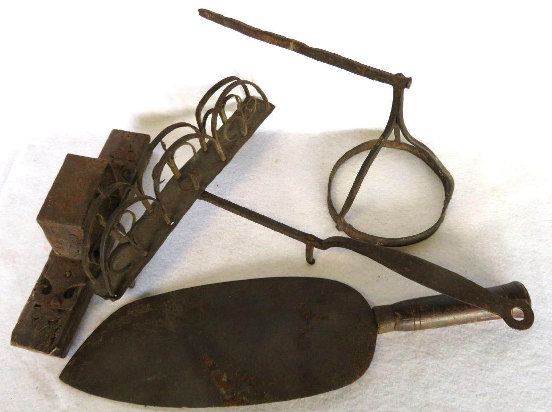 Grouping of 4 mostly hand forged iron tools (1 of 6)