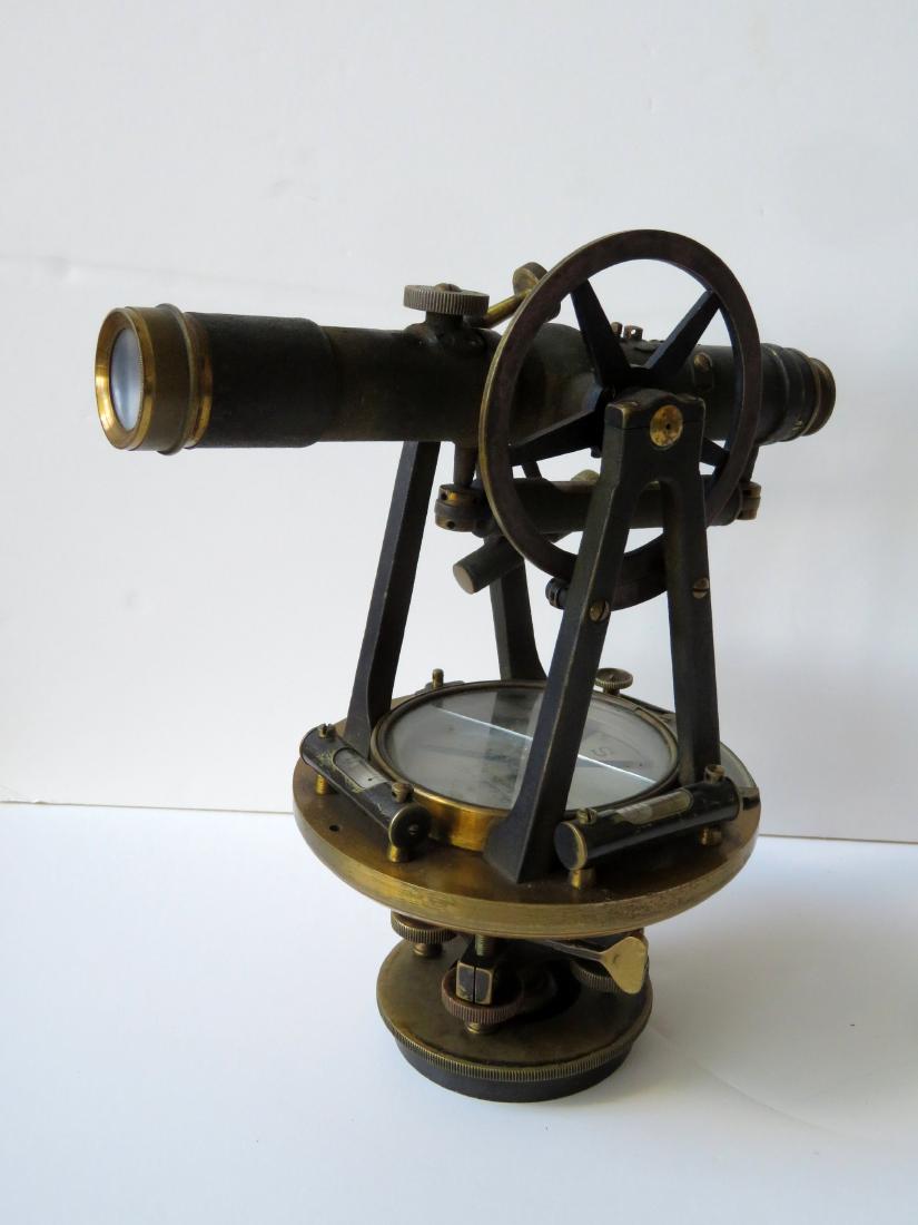 Kolesch & Co. New York City, brass transit with 9”: Kolesch & Co. New York City, brass transit with 9” telescope, silvered compass dial marked Kolesch & Co. - New York (glass crystal with hairline), 2 side-levels and other balance controls – origin
