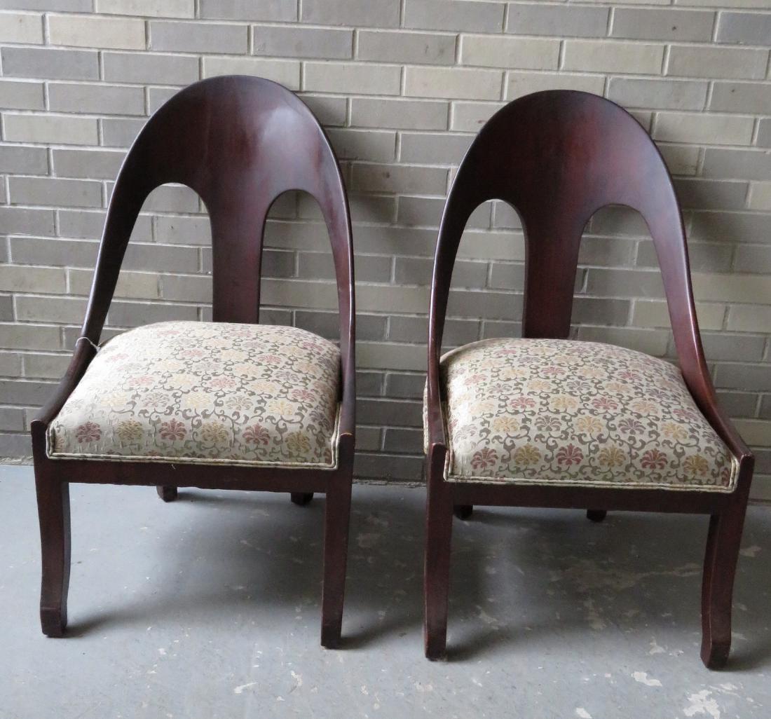 Pair of matching classical Empire gothic side chairs: Pair of matching classical Empire gothic side chairs with upholstered seats – circa 1850 – very good condition.
