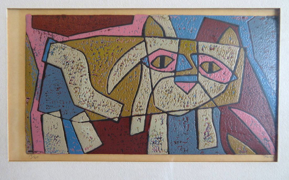 Grouping of 9 modernistic linocuts signed Robi (Al