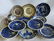 Grouping of 13 transferware plates and 1 blue and white