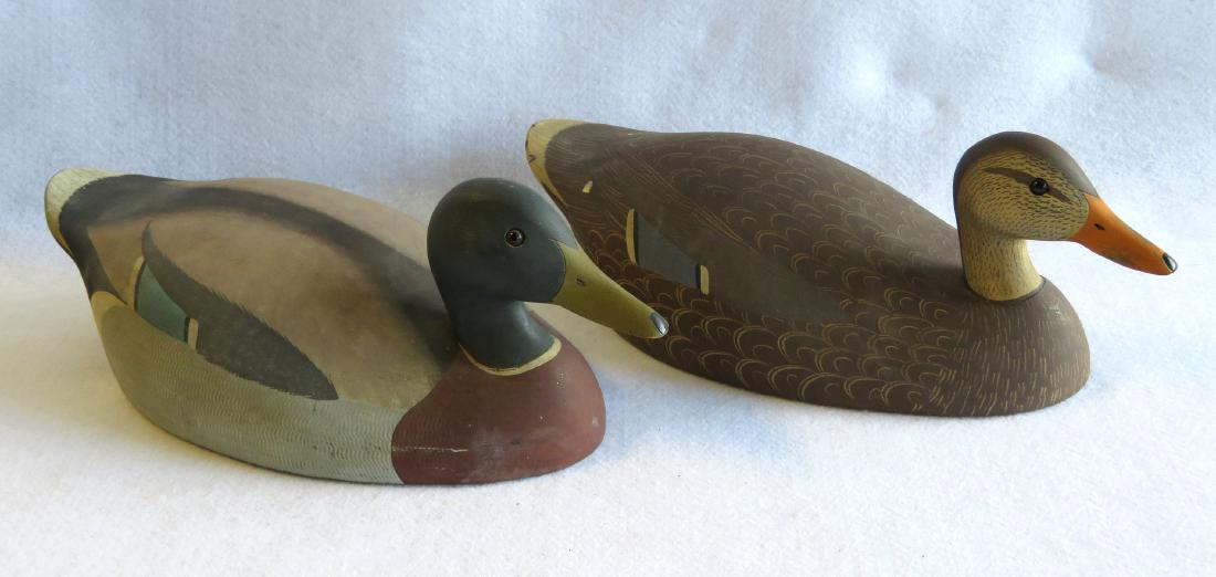 Two Mallard decoys, hen and drake, signed on base Ken: Two Mallard decoys, hen and drake, signed on base Ken Harris, Woodville NY - both in excellent condition in original paint.
