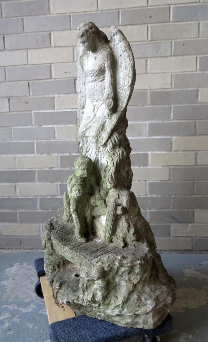 Old concrete garden sculpture of a Guardian Angel, (1 of 5)