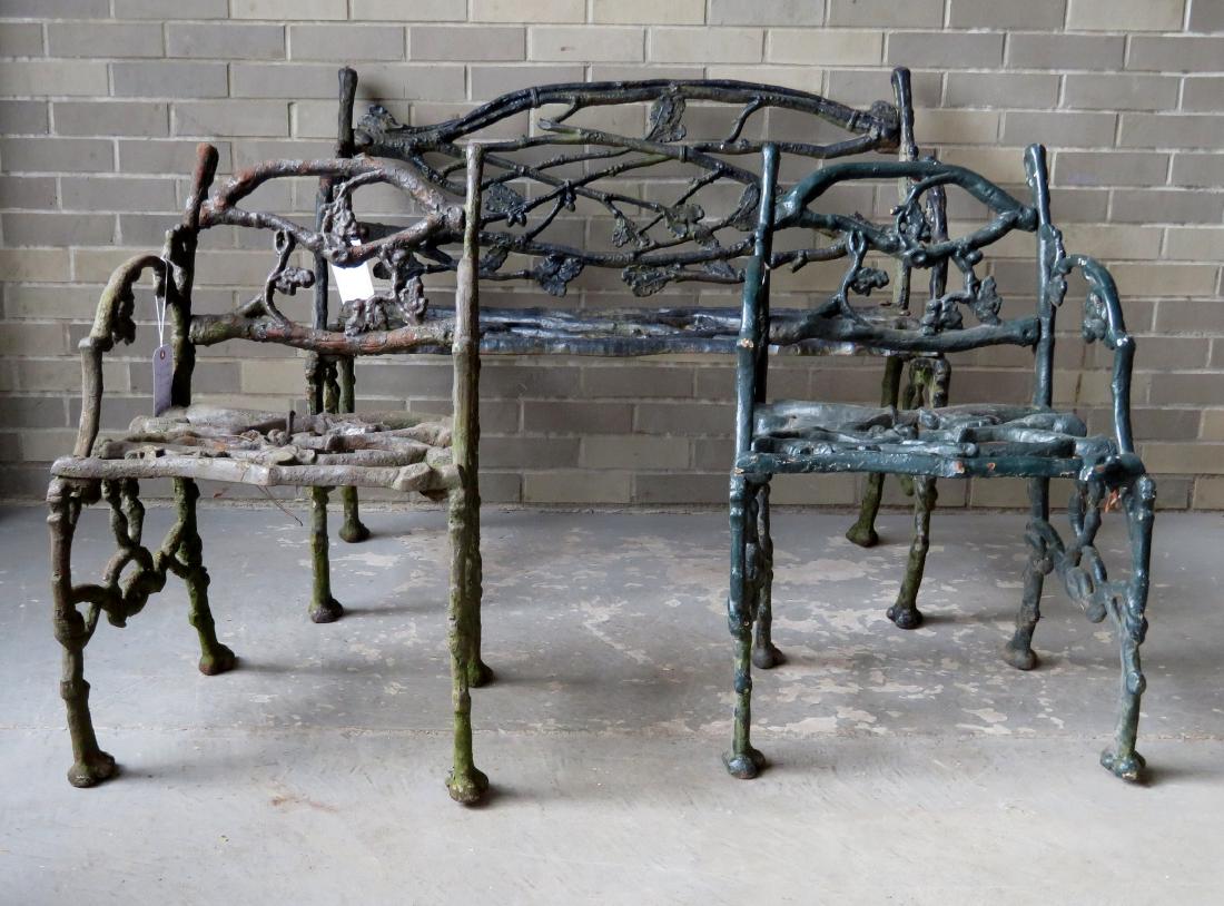 Three piece matching cast iron garden set in rustic (1 of 9)
