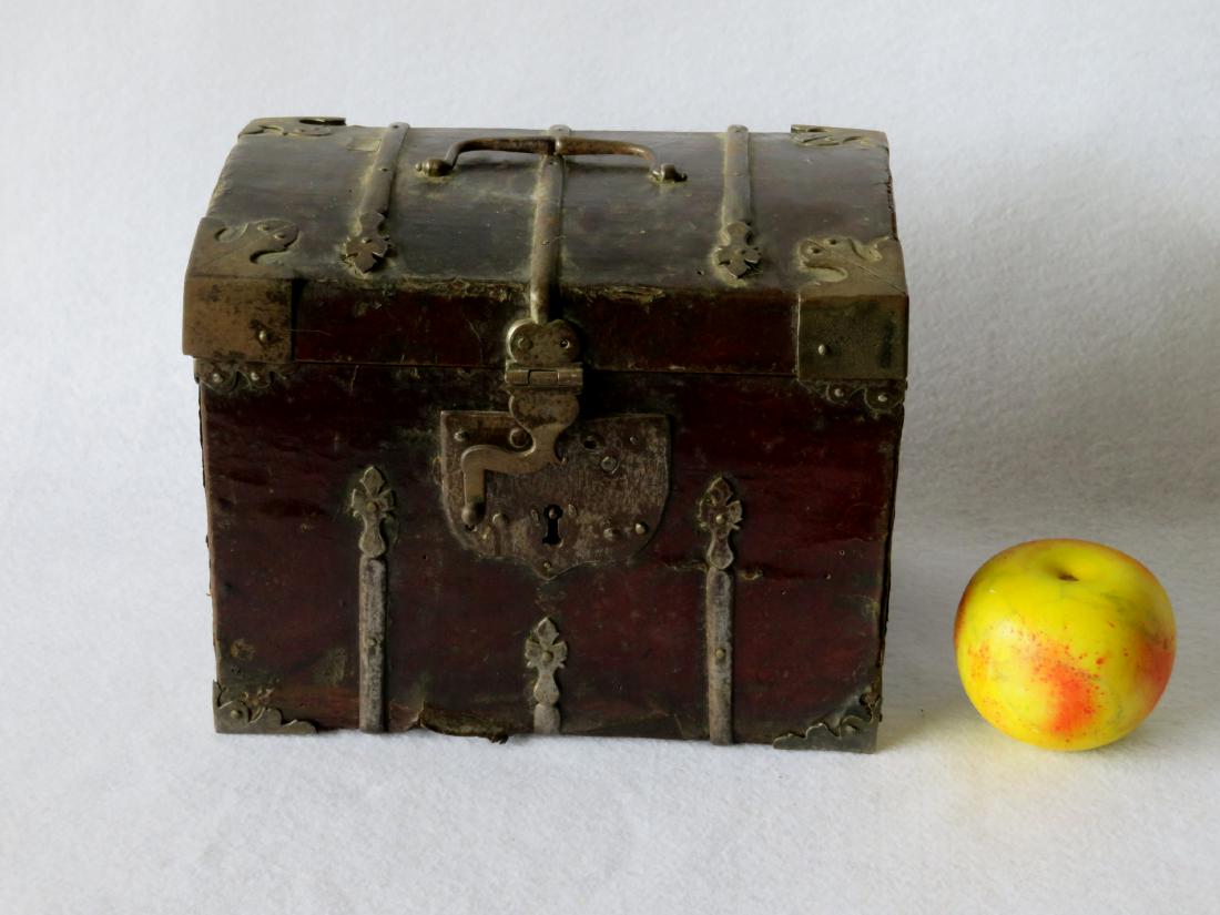 An early leather covered document box with hand forged (1 of 7)