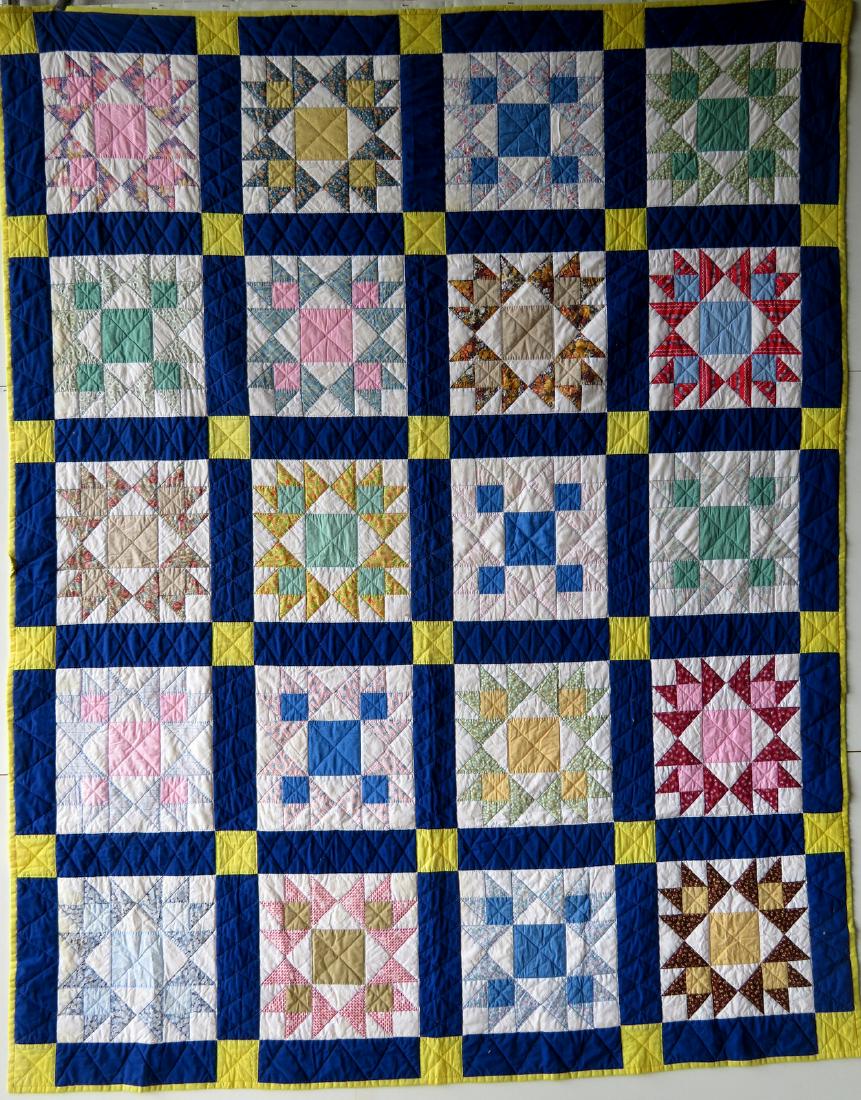 Patchwork quilt in a star pattern, mid to late 20th (1 of 5)