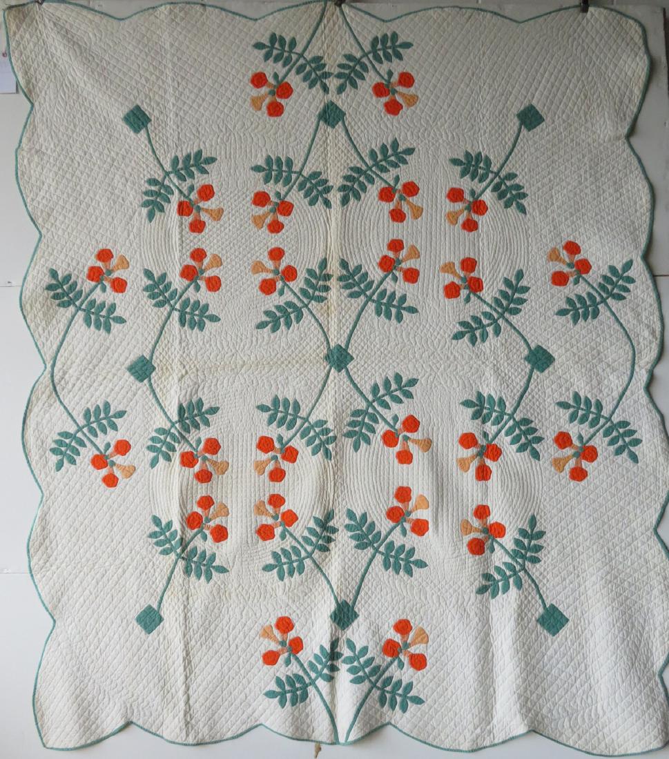 Colorful floral applique quilt in green, yellow and (1 of 7)