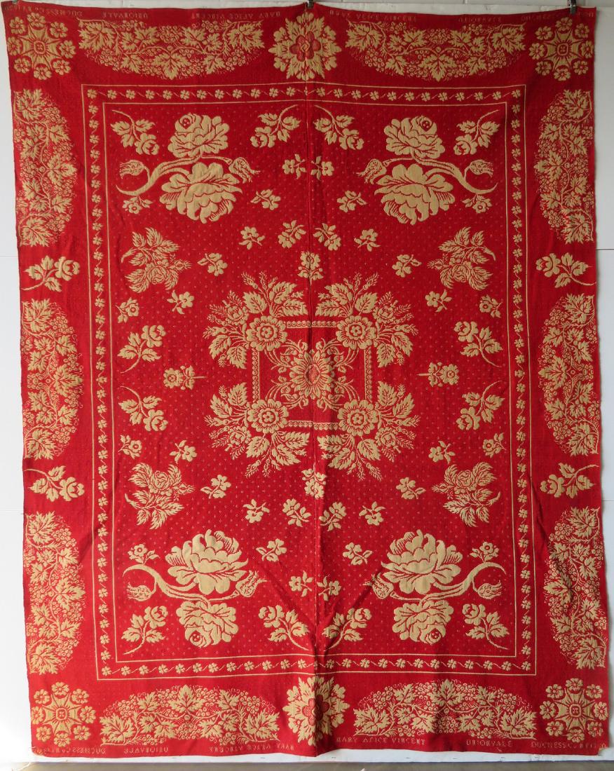 A Dutchess County NY red and white jacquard coverlet. (1 of 9)