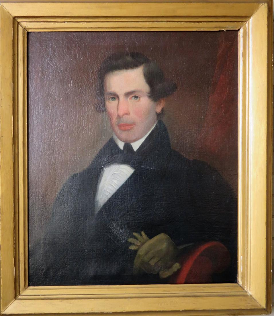 American O/C Early portrait of a gentleman - signed on (1 of 3)