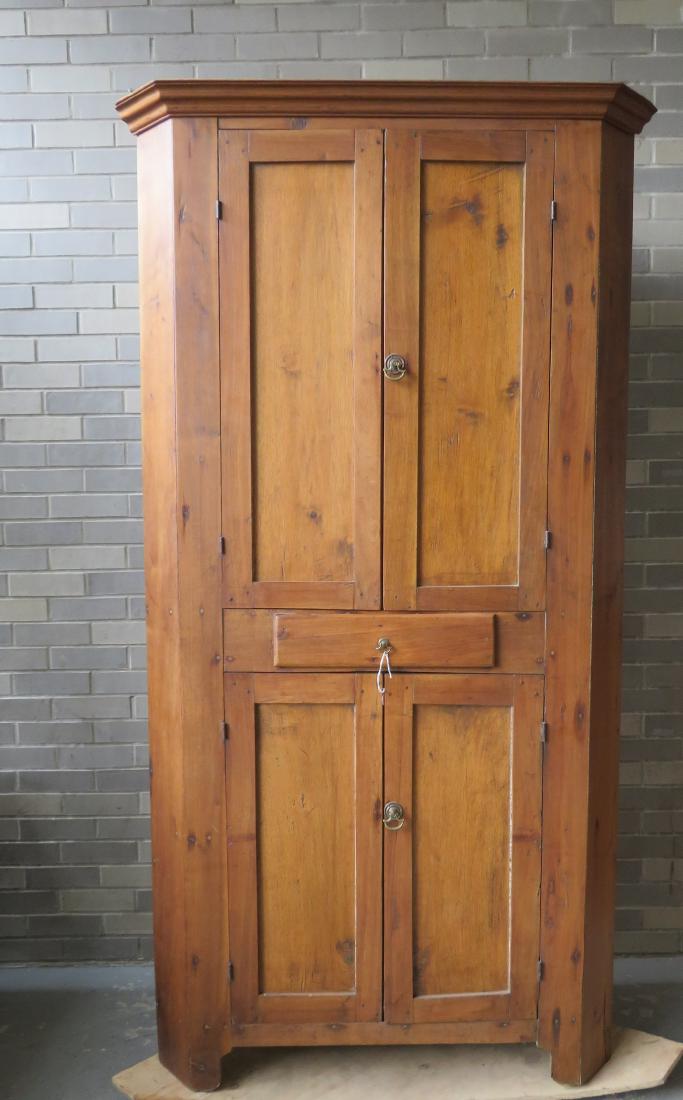 Primitive walnut corner cupboard having 2 doors over 1 (1 of 6)
