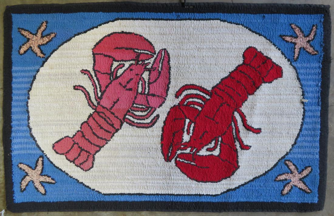 Hooked rug depicting 2 lobsters and also having star (1 of 3)