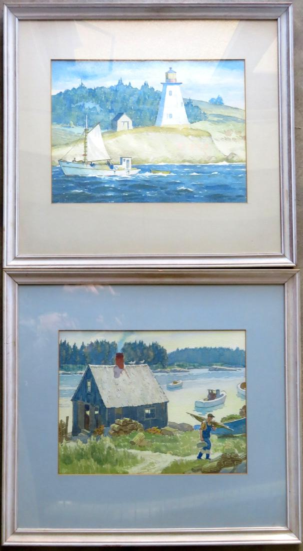 Good pair of W/C's depicting Maine lighthouse & boats (1 of 3)
