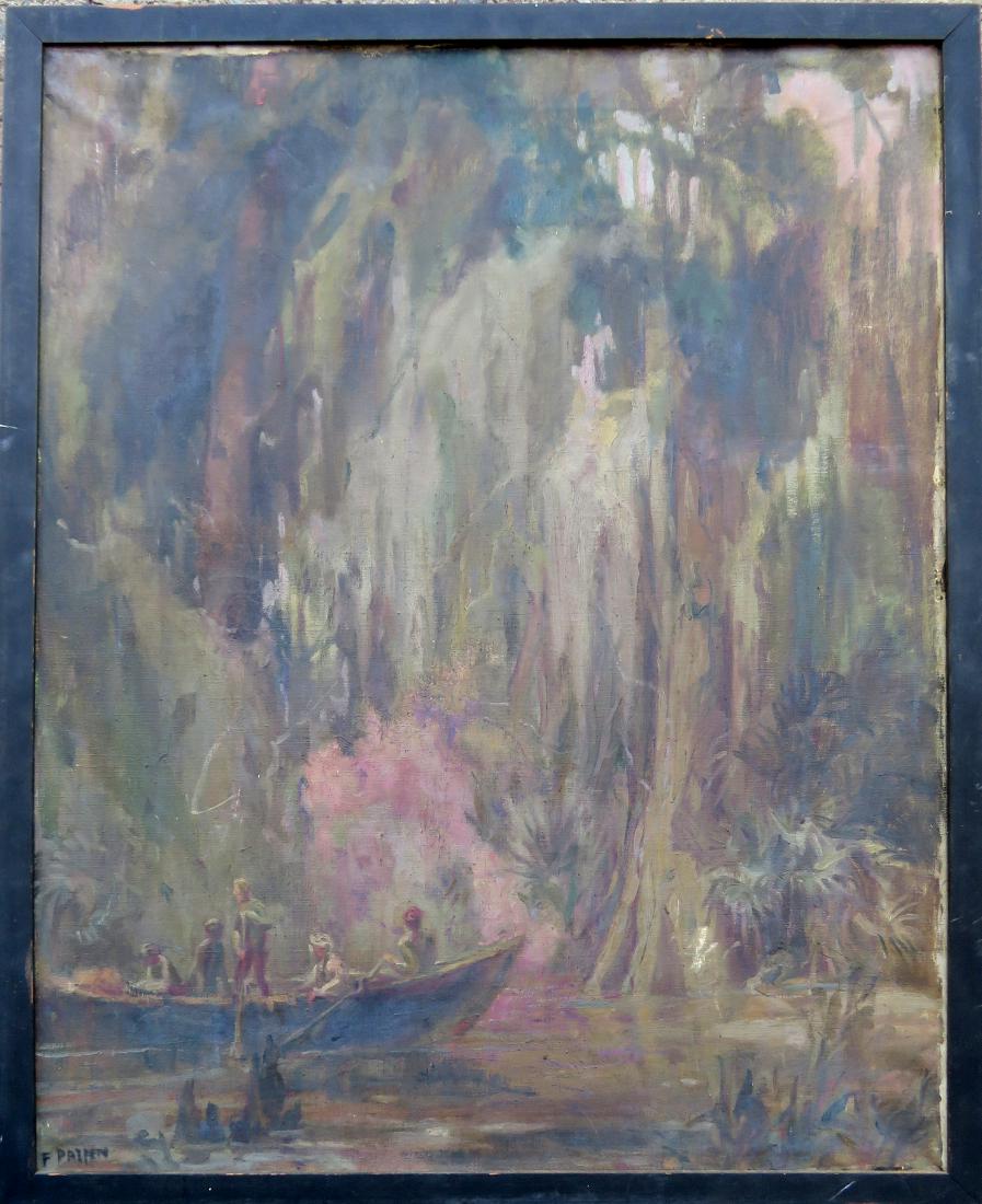 Impressionist O/C Everglade scene with men in rowboat - (1 of 4)