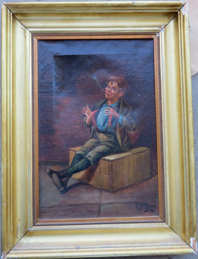 O/C Portrait of a young boy smoking a cigar signed J. (1 of 5)