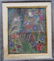 Oil on wood panel depicting a group of colorful birds