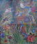 Oil on wood panel depicting a group of colorful birds - 2