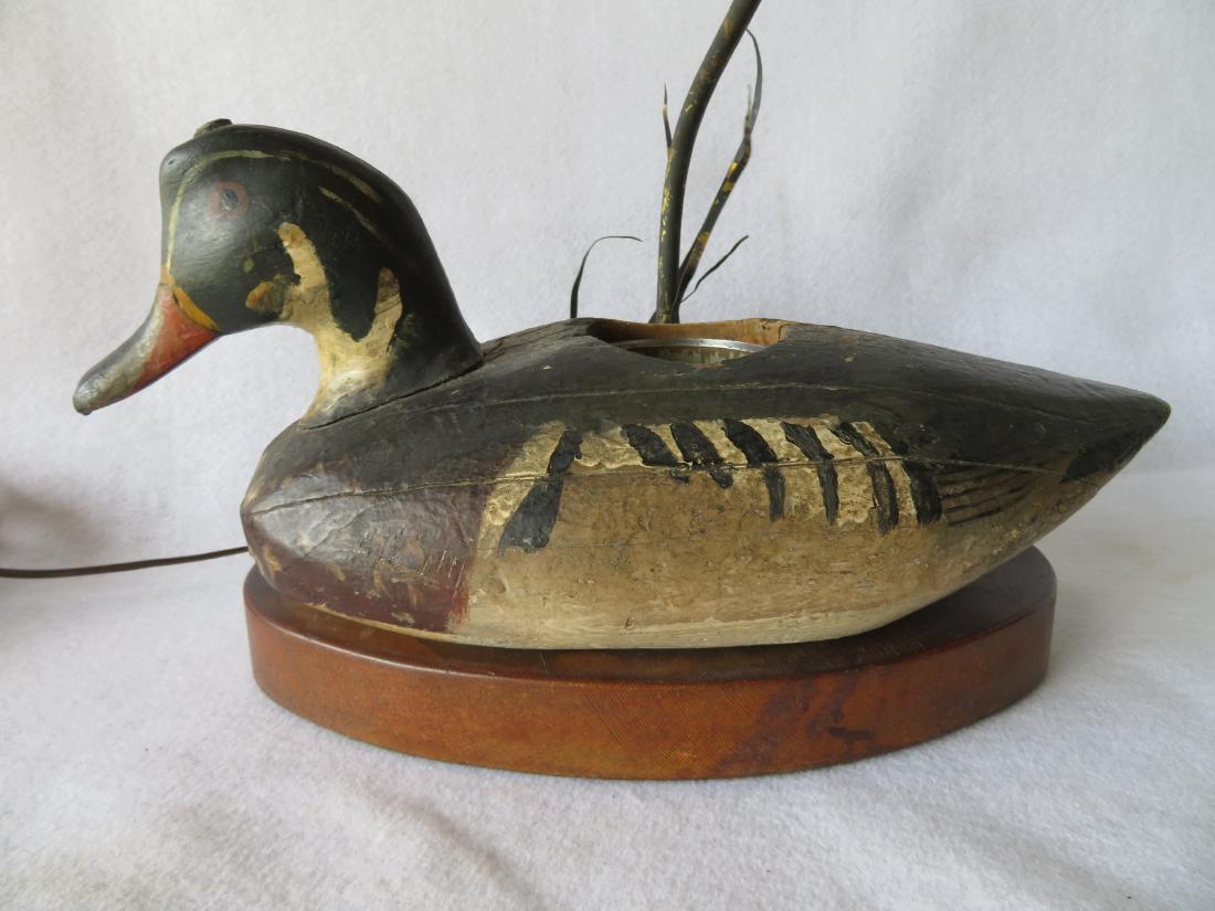 Early carved Wood Duck decoy converted to lamp with (1 of 4)