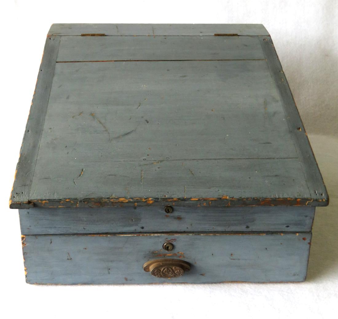 Country store table top desk in original blue paint, (1 of 3)