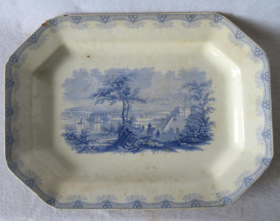 Staffordshire blue and white octagonal platter with (1 of 5)