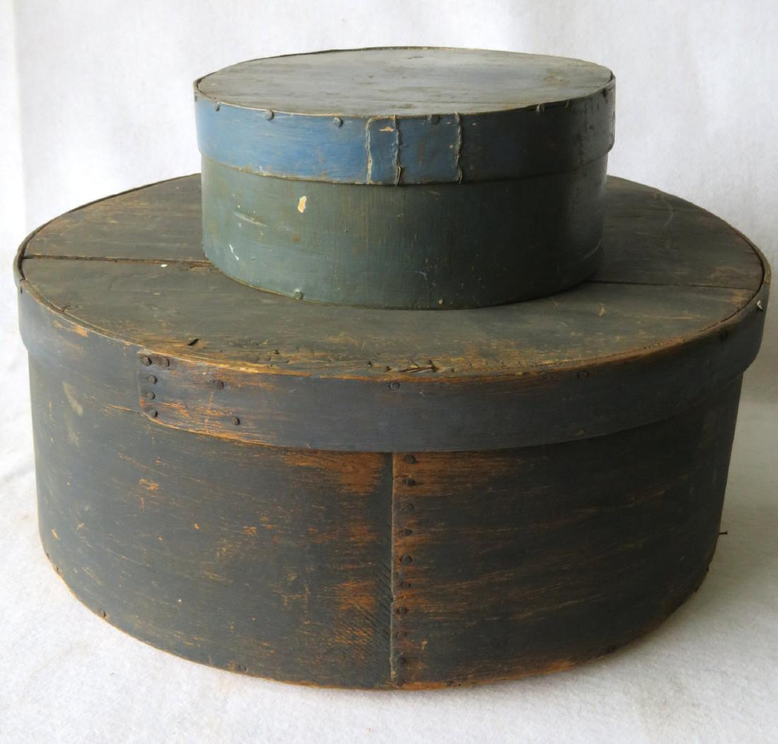 Two blue/green 19th century storage boxes including a (1 of 3)