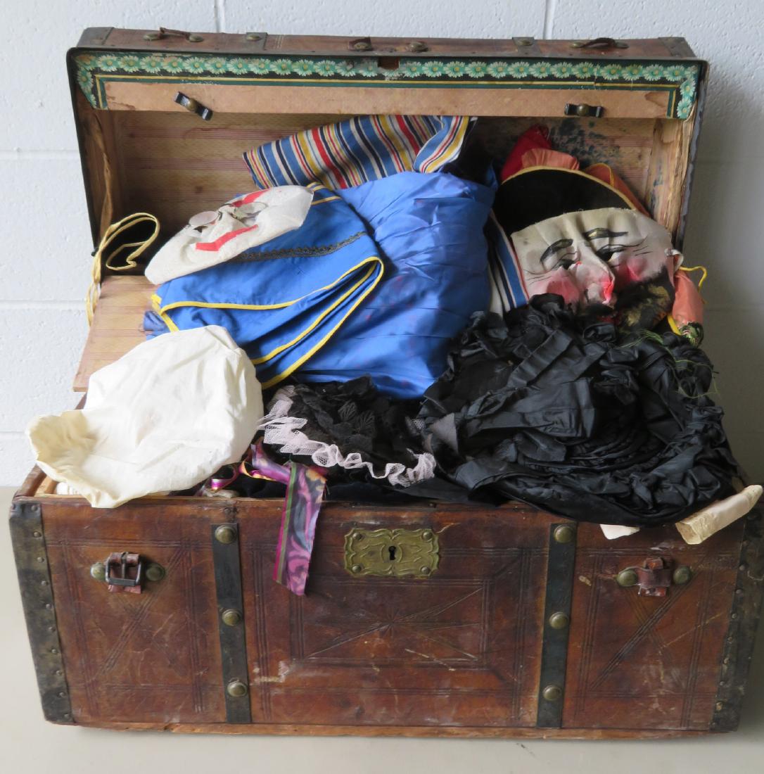 Stagecoach trunk with vintage textiles and bonnets - (1 of 3)