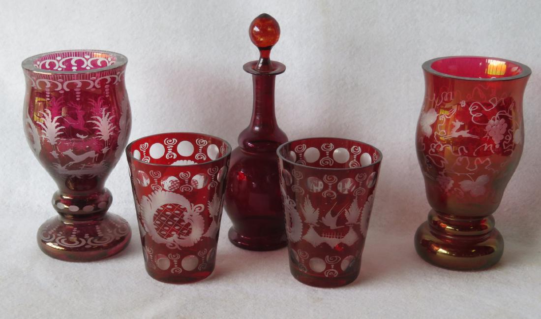 Five pieces of early glass including 4 Bohemian glass (1 of 4)