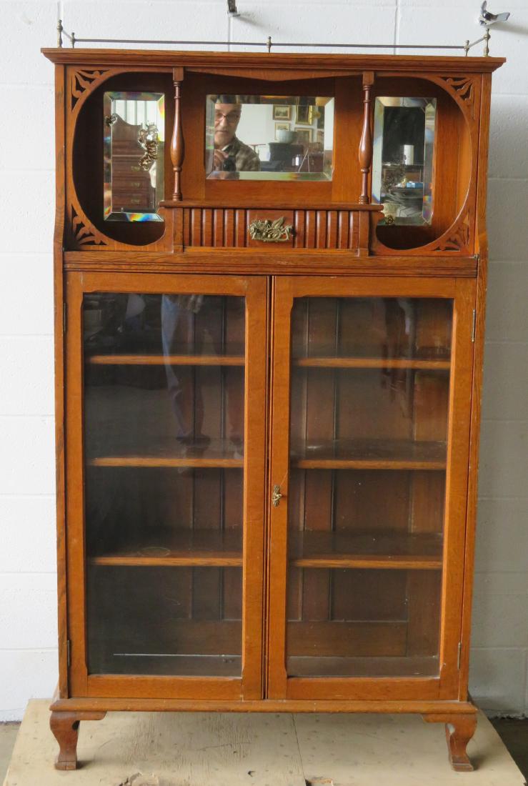 Oak 2 door bookcase with Ã©tagÃ¨re top with drawer and (1 of 4)
