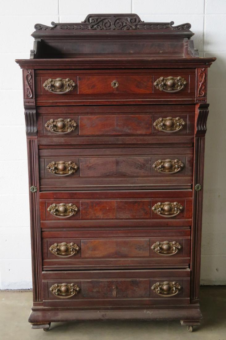 Black walnut side lock chest having a carved wooden (1 of 6)