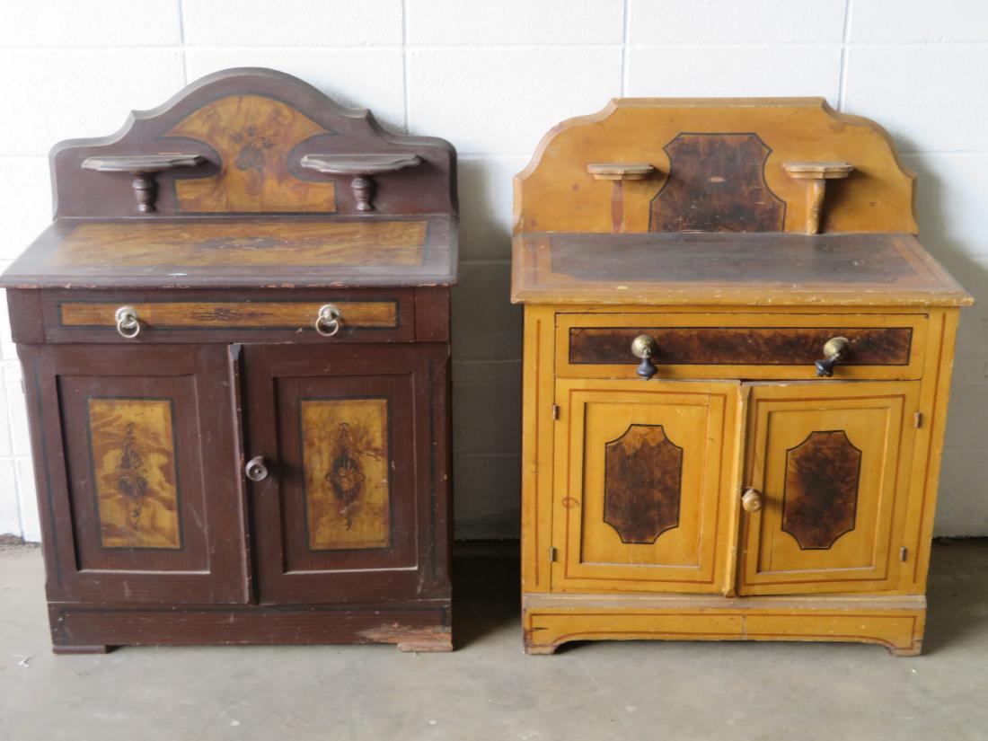 Two cottage pine washstands with backsplashes and (1 of 4)