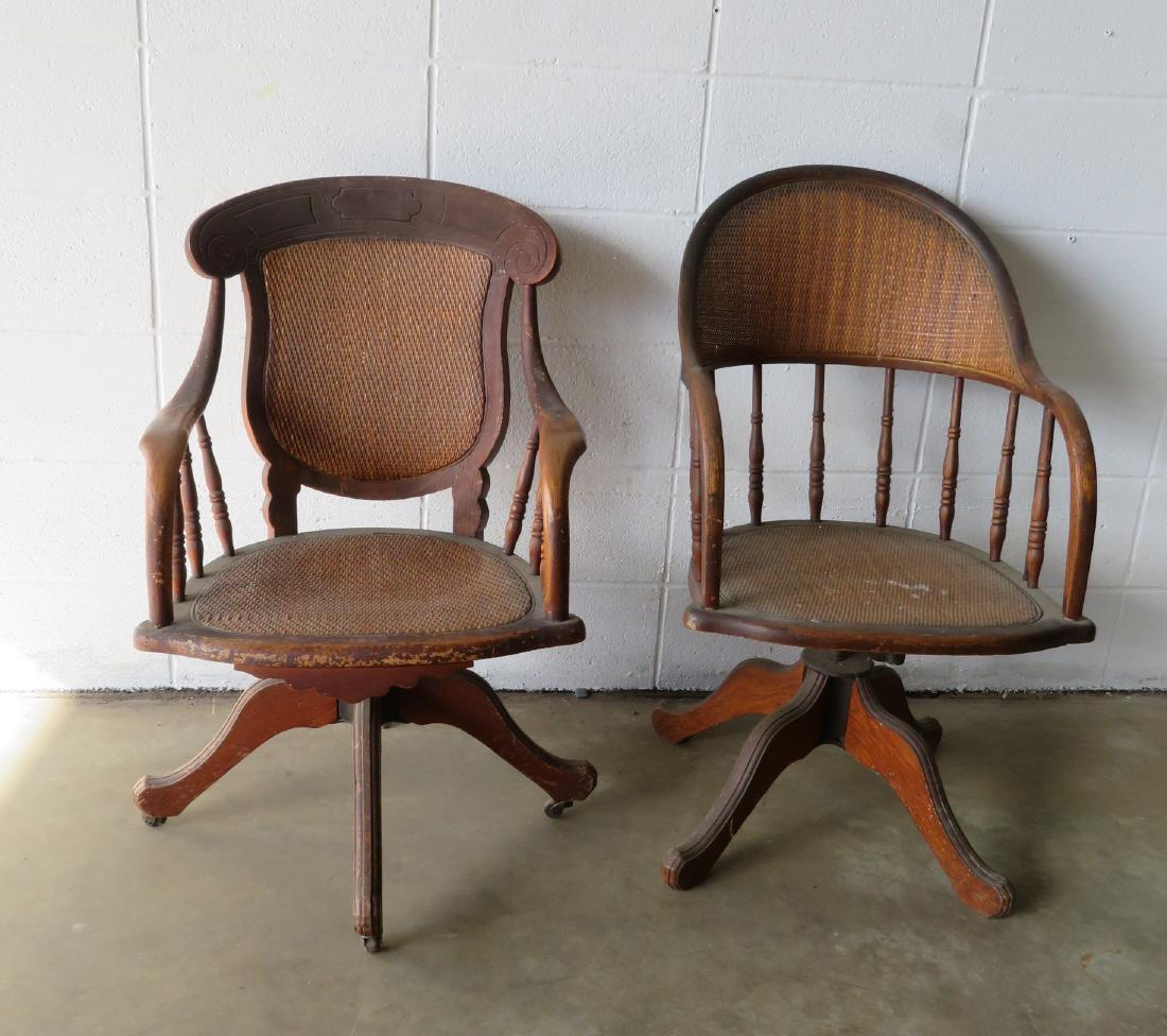Two walnut Victorian office chairs with cane seats and (1 of 5)