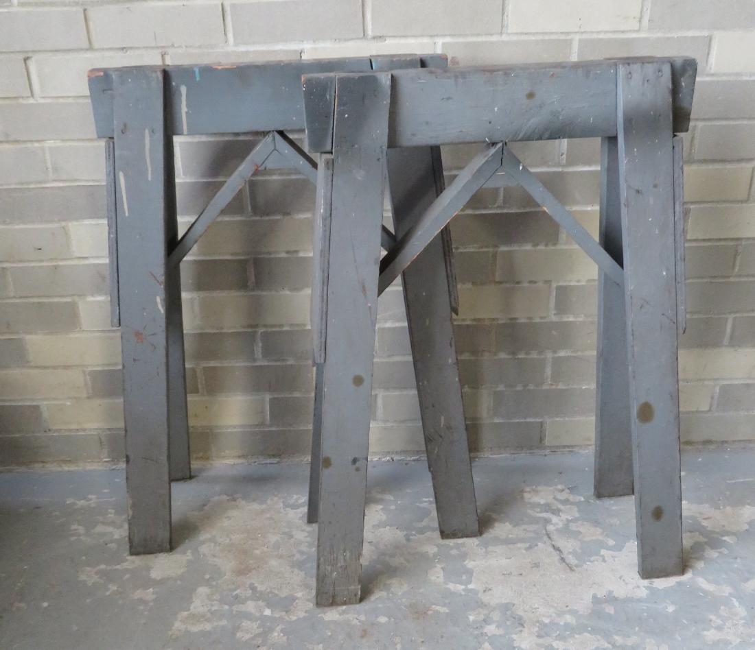 Two wooden work horses in original gray paint - very (1 of 3)