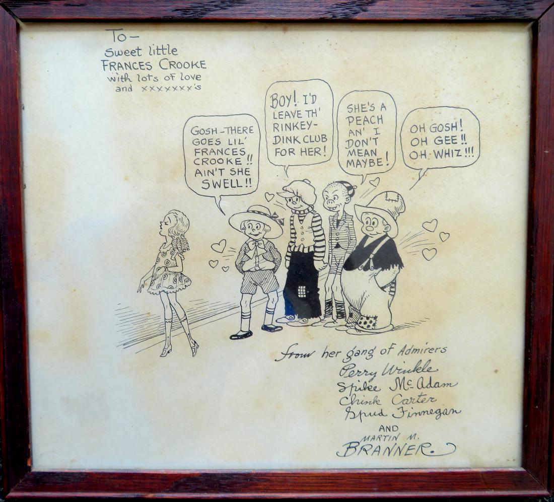 Martin M. Branner (NY/Illinois. - 1888-1970). Original: Martin M. Branner (NY/Illinois. - 1888-1970). Original pen and ink illustration of the Winnie Winkle comic strip characters Perry Winkle and the Rinkydinks - probably inscribed to a fan with the follo