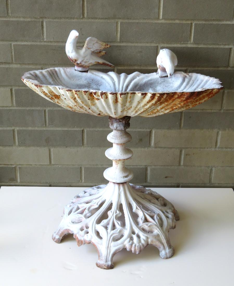 Cast iron bird bath with shell shaped basin with 2